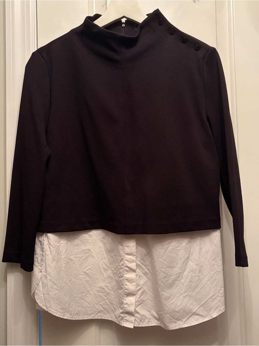 Theory Black Knit Top with White Label Detail